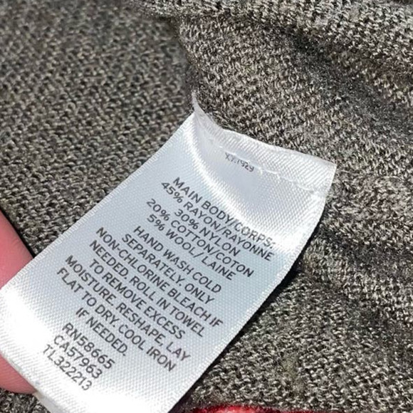 Leith sweater olive green 3/4 sleeve knit loose fit boxy cotton wool blend SZ SM - Picture 11 of 11